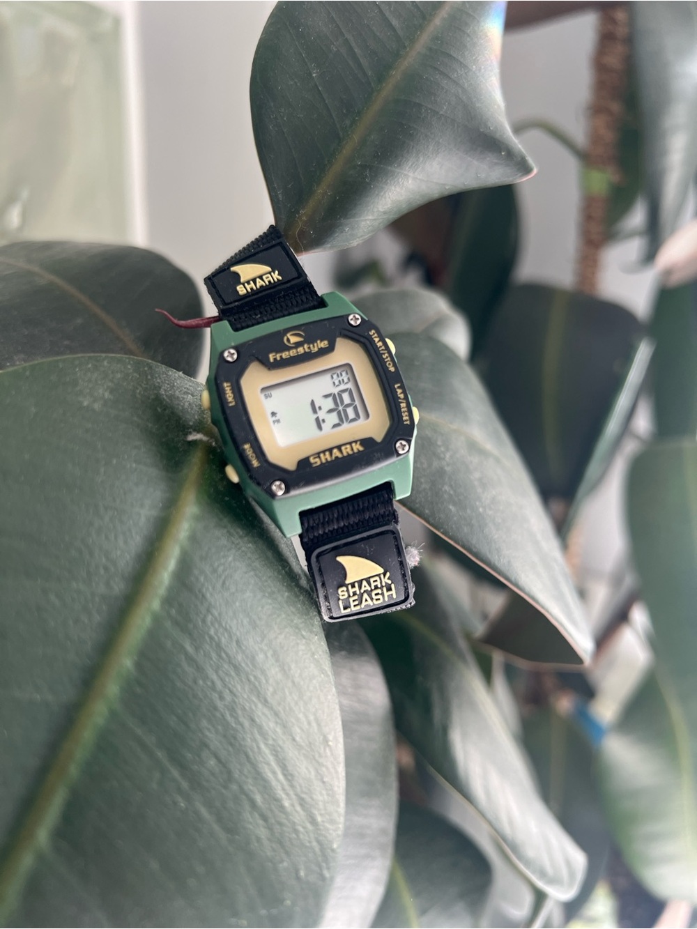 7IN Adjustable Freestyle Shark Leash Digital Watch - Green and Black